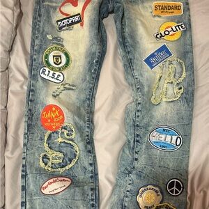 Men's Blue Jeans with Patches